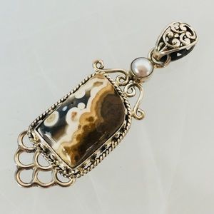 Vintage Sterling Silver Rare Ocean Jasper Pendant